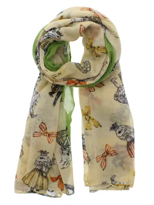 Scarf with Alice in Wonderland Style Bunny Print