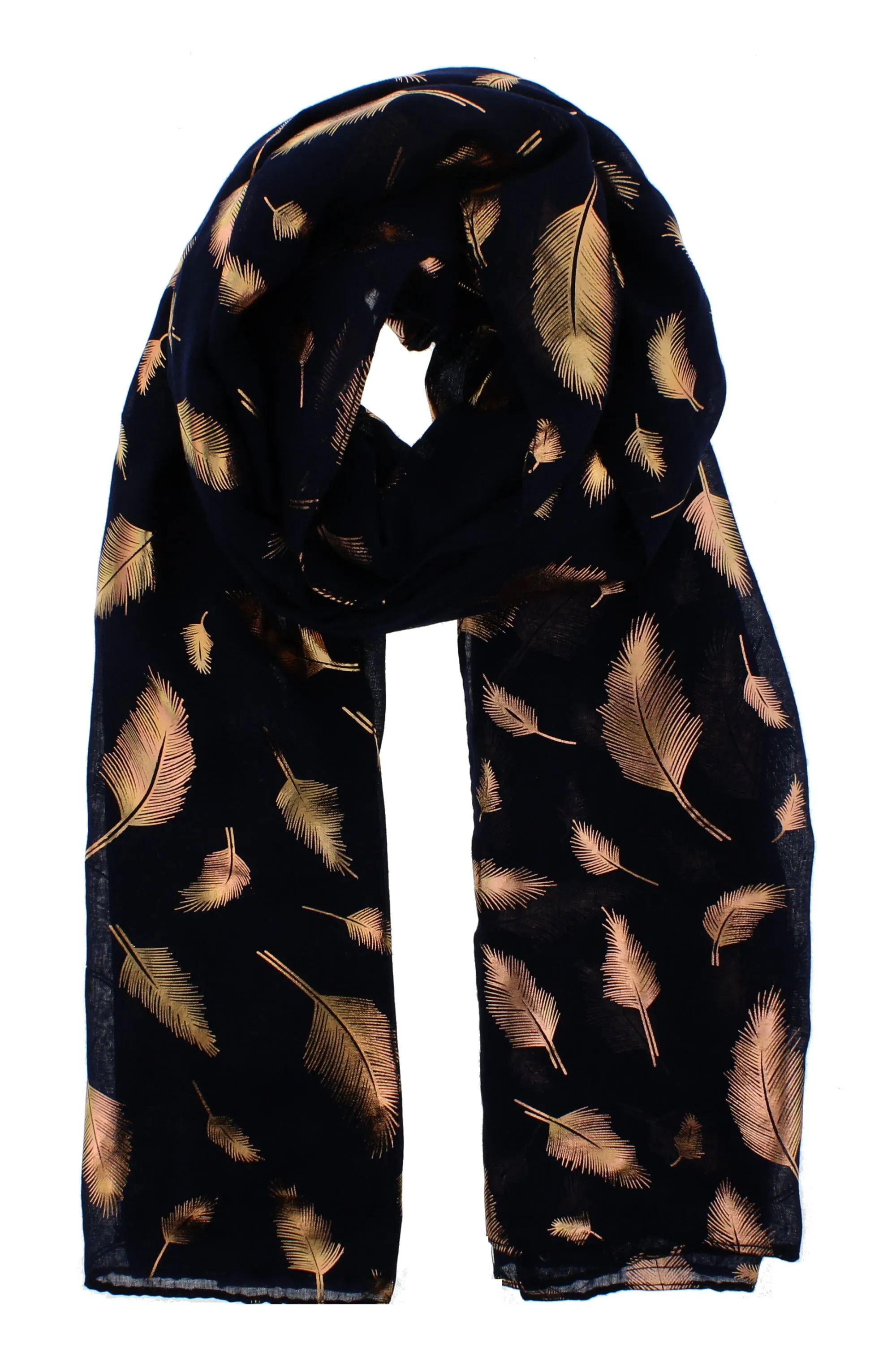 Scarf with Rose Gold Foil Feather Print