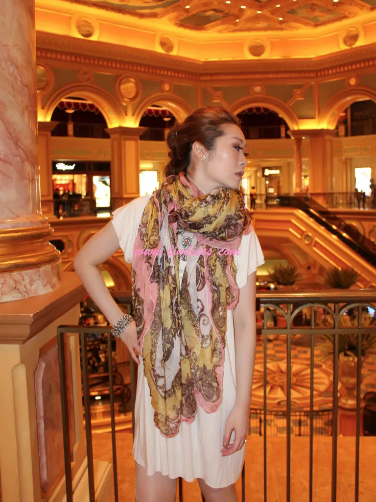 SILK VINTAGE PASTEL SCARF WITH CRYSTAL