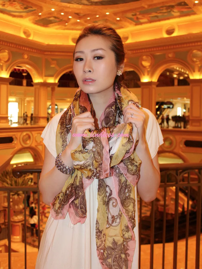 SILK VINTAGE PASTEL SCARF WITH CRYSTAL