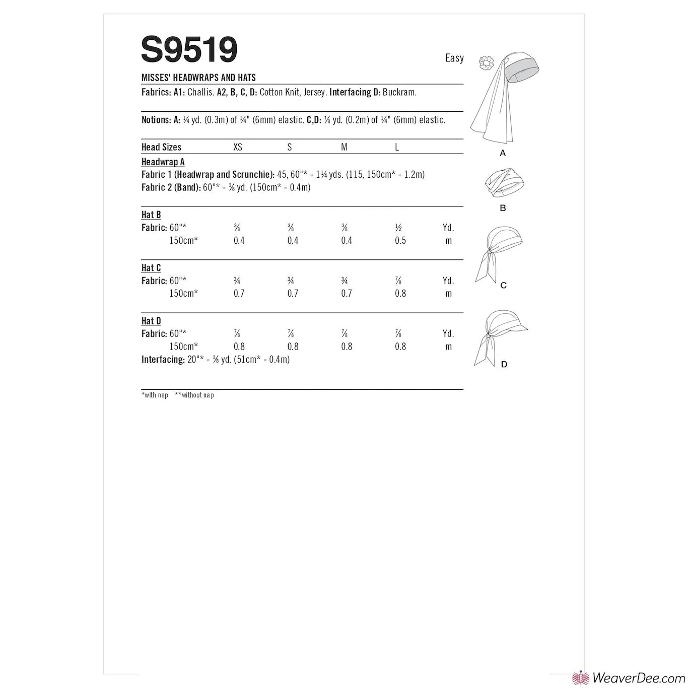 Simplicity Pattern S9519 Head Wraps & Hats