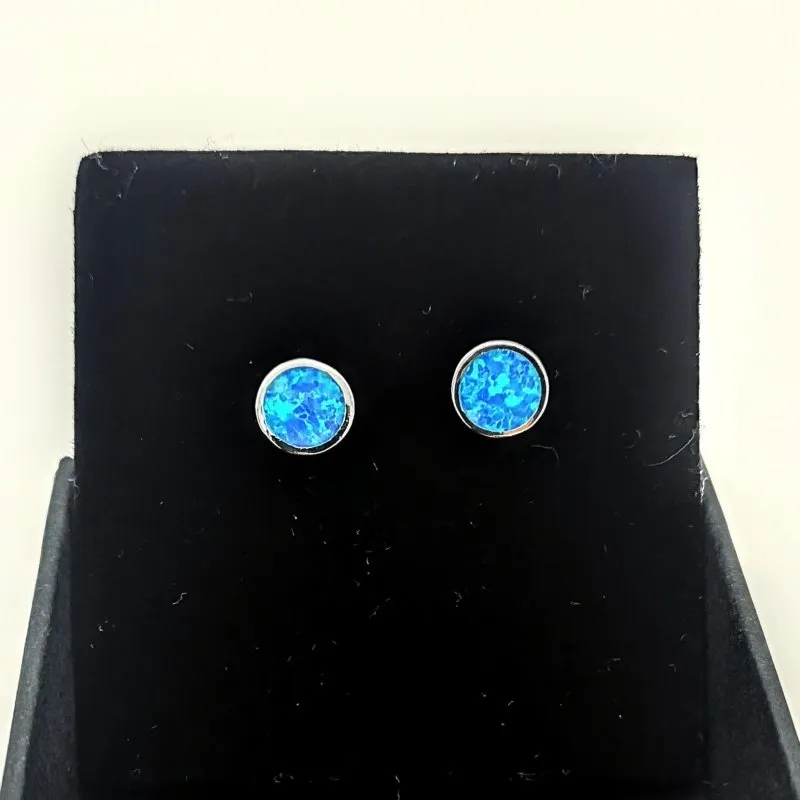 Sterling Silver Round Lab Created Opal Earrings