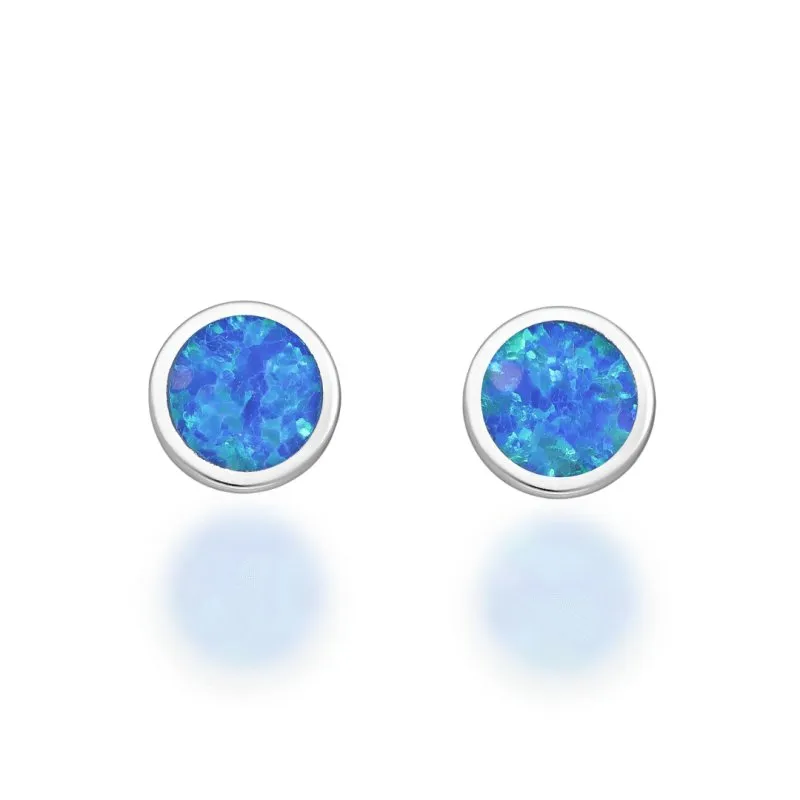 Sterling Silver Round Lab Created Opal Earrings