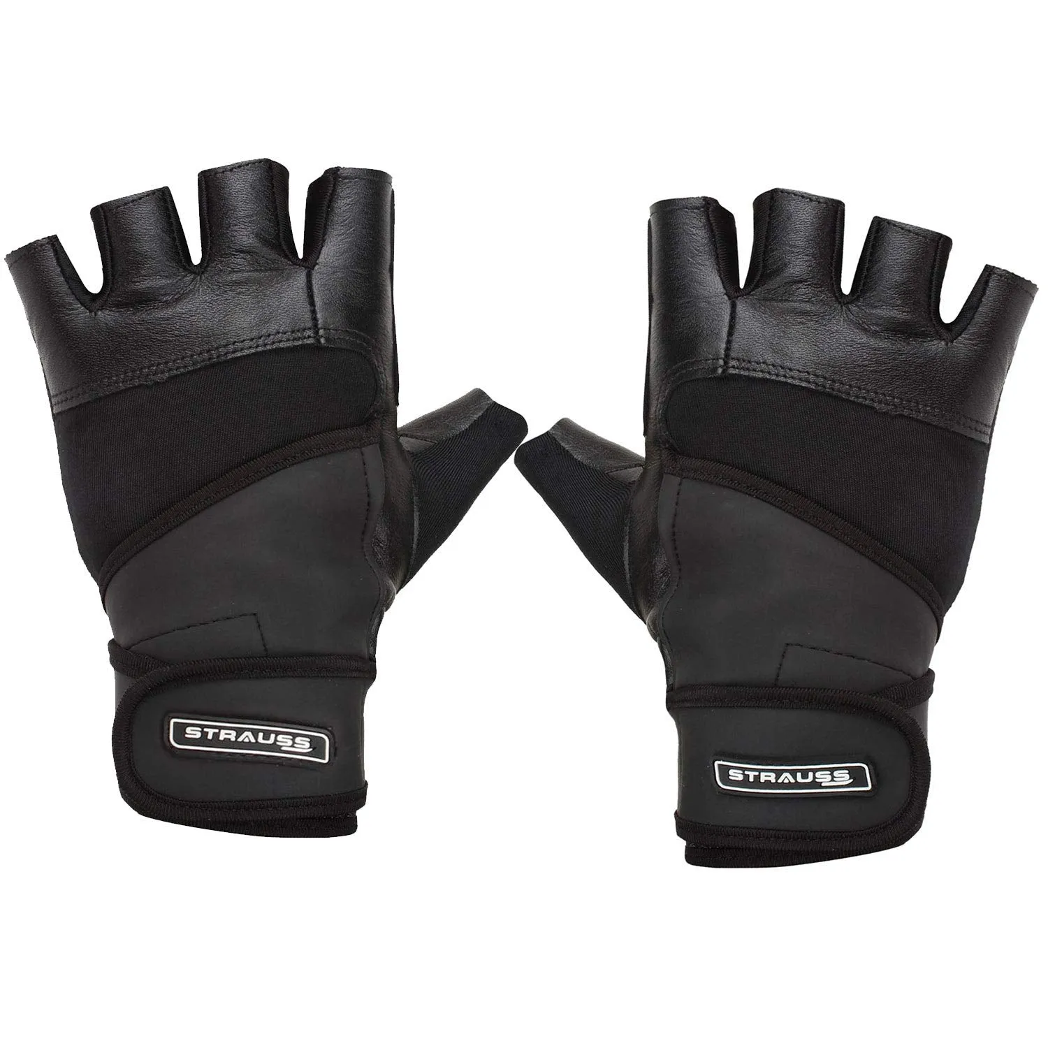 STRAUSS Leather Gym Gloves with Wrist Wrap (Medium)