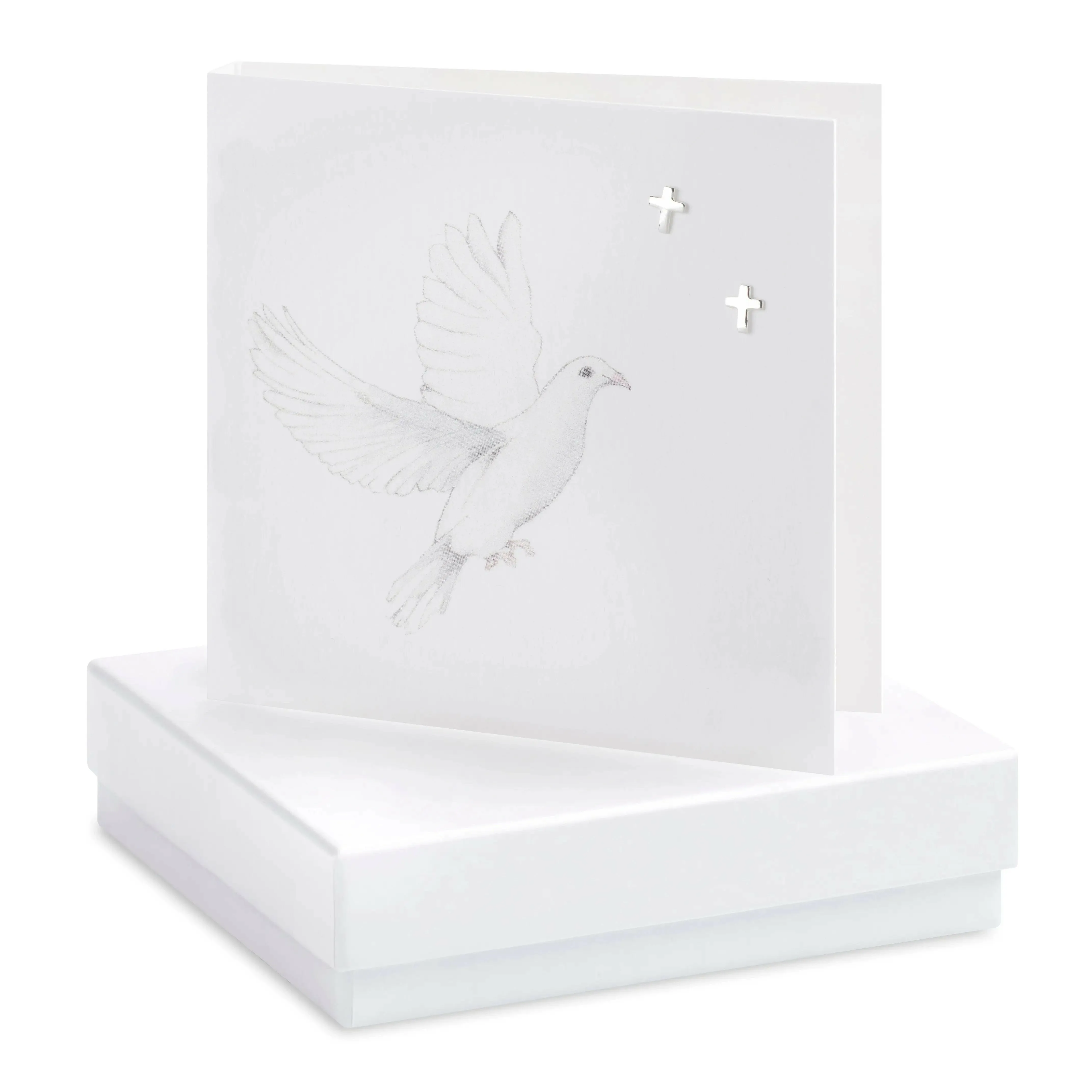 Stylish Boxed Dove Cross Sterling Silver Stud Earrings - Perfect for Any Occasion