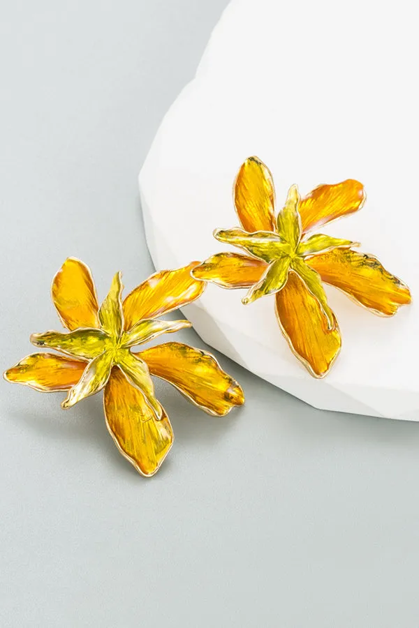 Stylish Enamel Oil-drip Iris Flower Double-layer Earrings