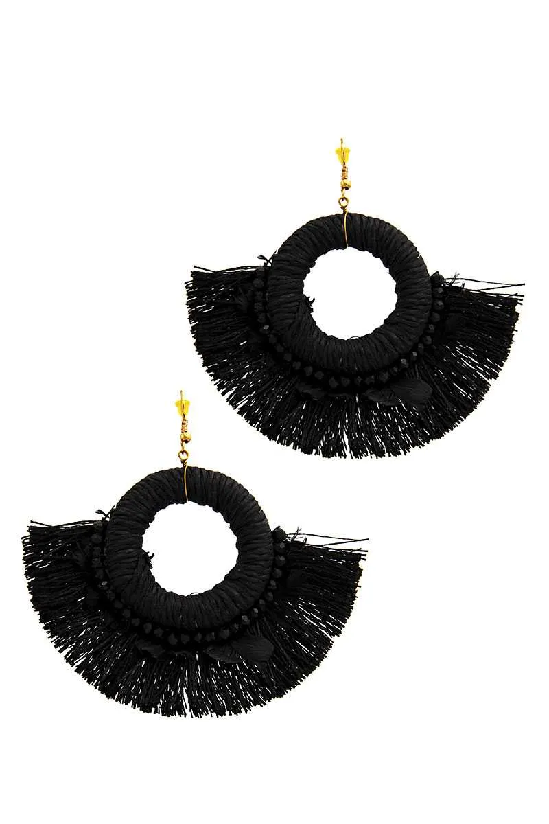 Stylish Feather And Fan Tassel Earring