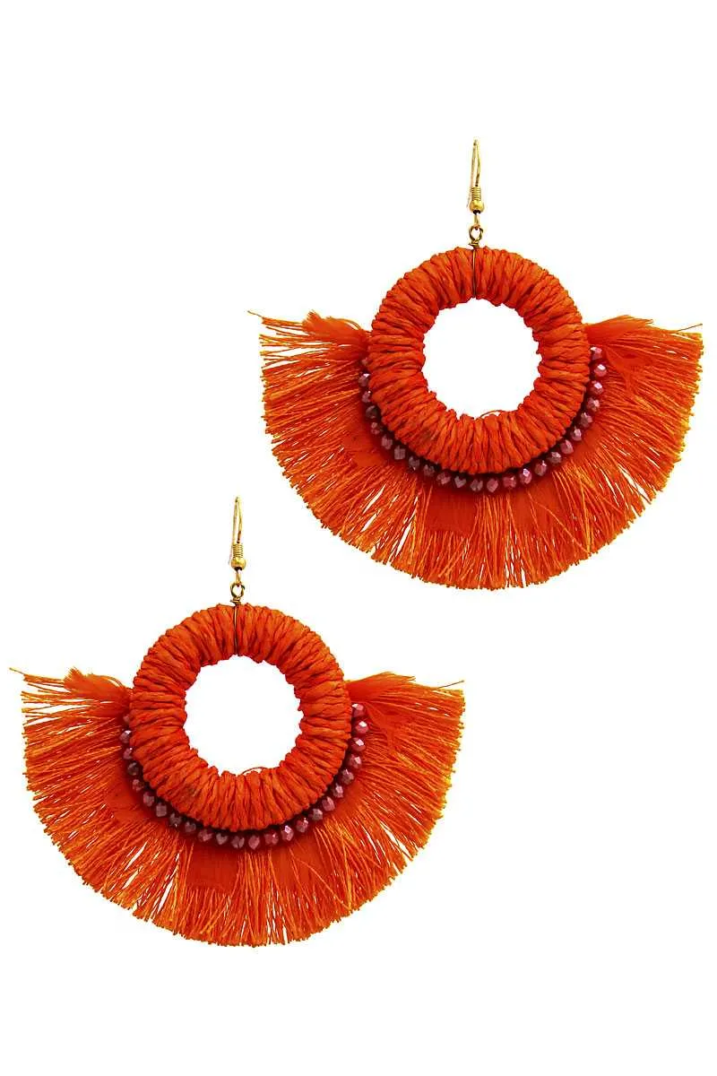 Stylish Feather And Fan Tassel Earring