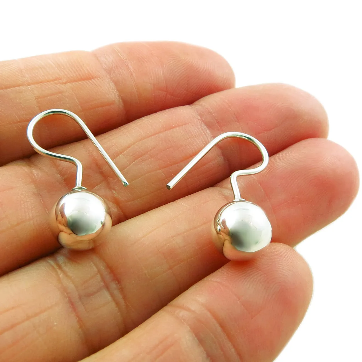 Stylish Polished 925 Silver Ball Bead Drop Earrings