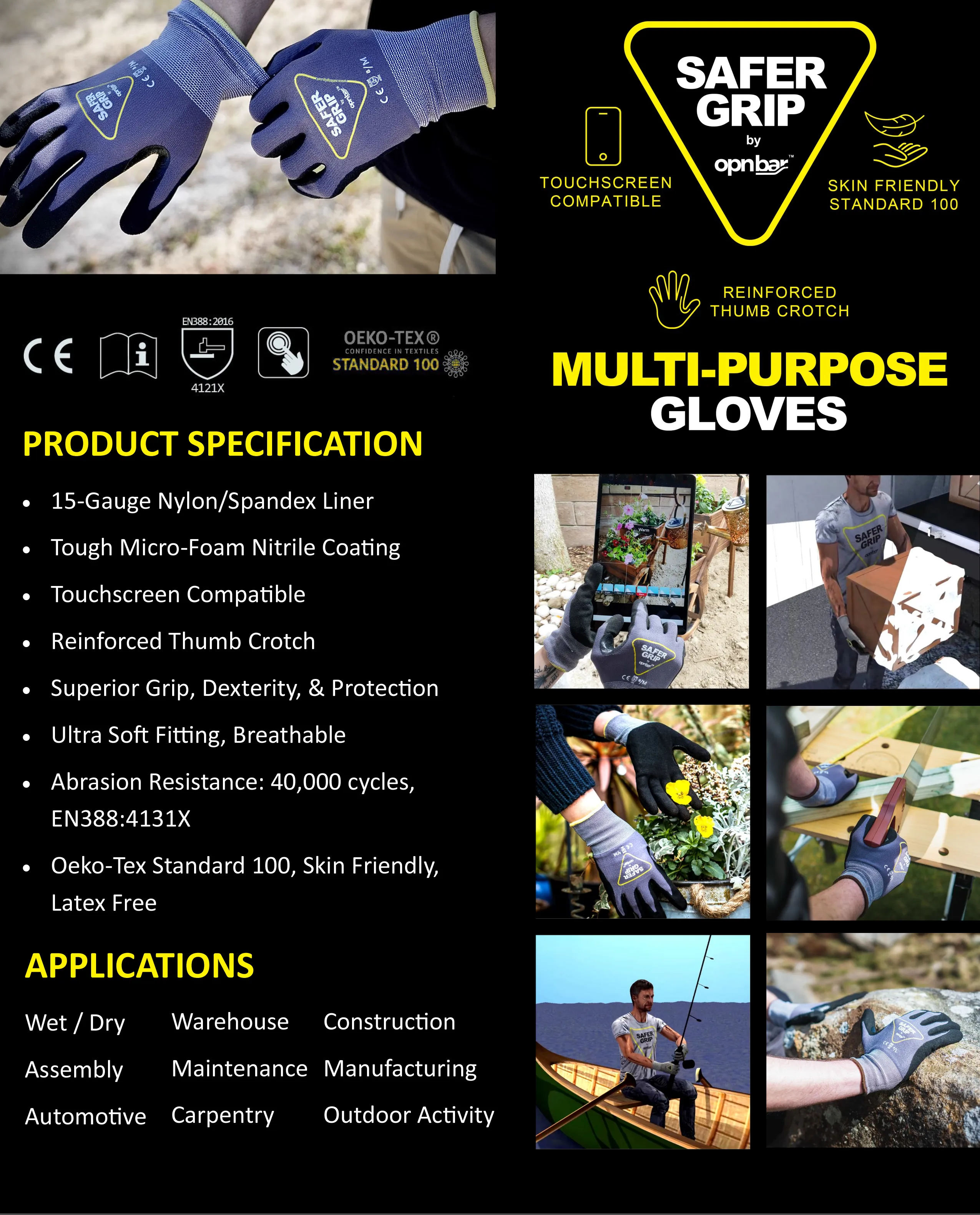 Truck Driver Gloves - Nitrile Coated Gloves with Touchscreen - Safer Grip by OPNBAR™ (2-Pack)