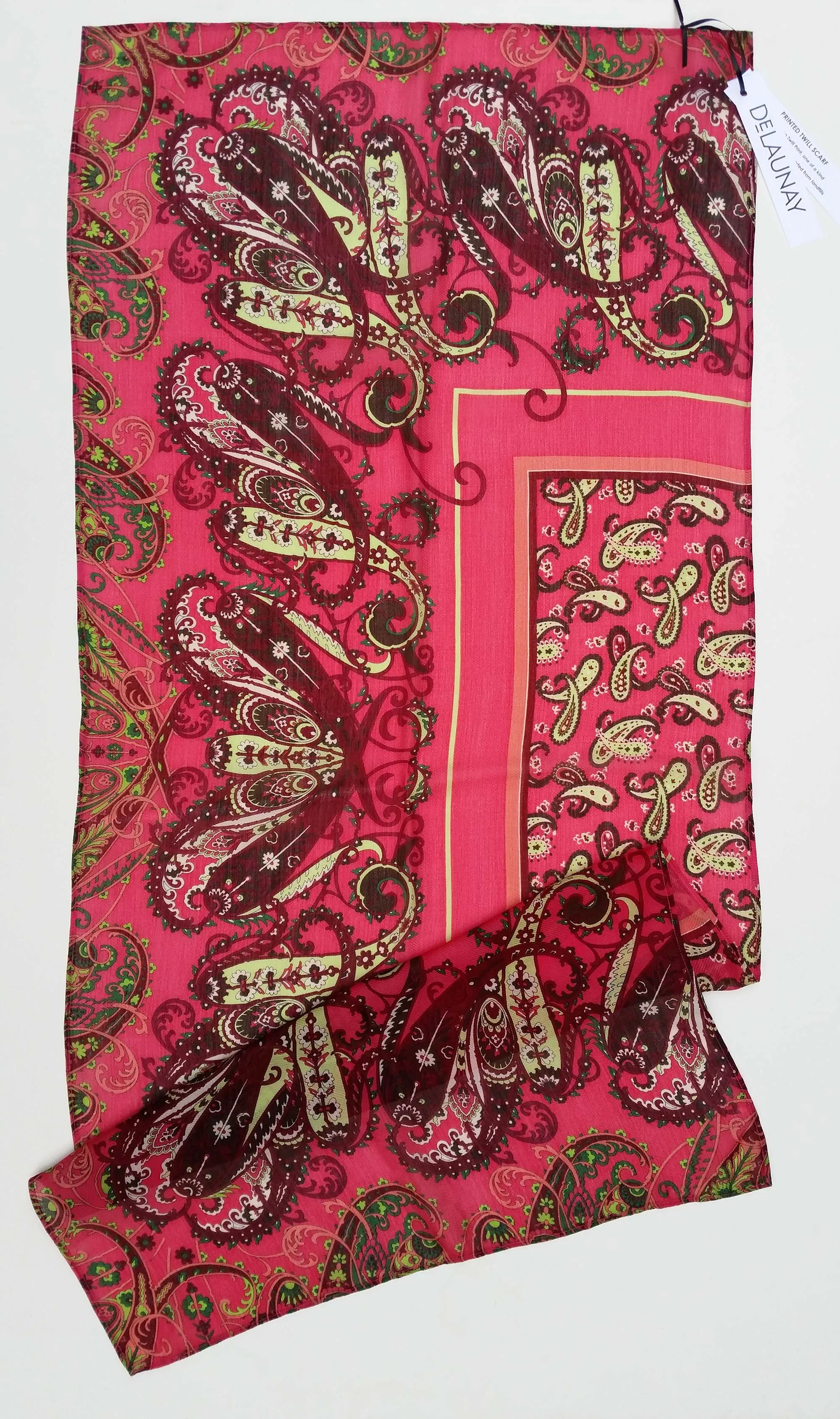 Twill Print Scarf - Cerise/Fern Paisley