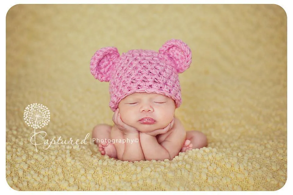 TWIN SET Newborn Teddy Bear Hats in Brown Pink