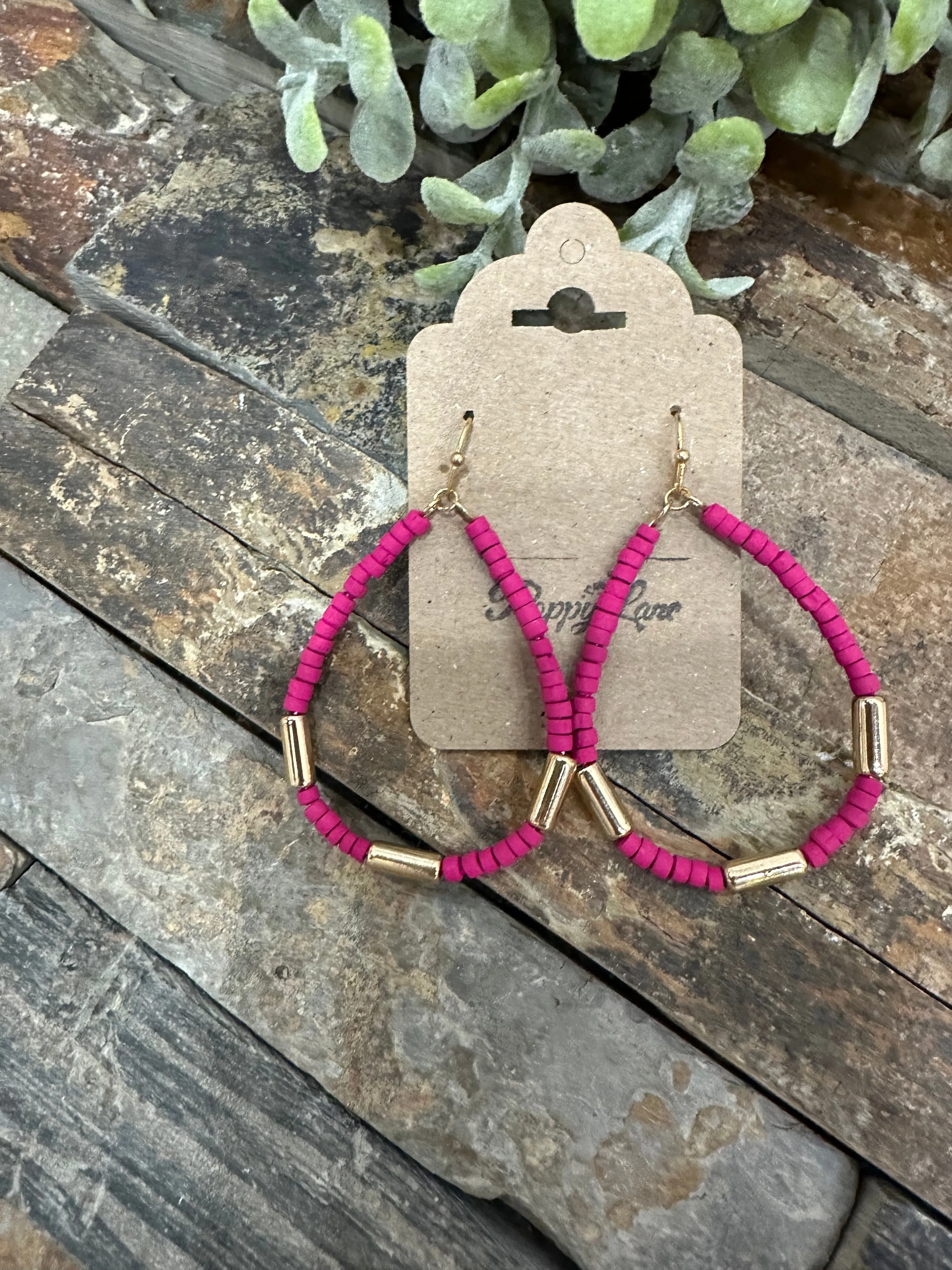 Wait And Smile Beaded Teardrop Earrings ~ Hot Pink