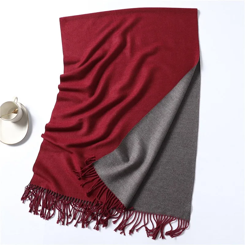 Winter Cashmere Scarf Women Thick Warm Shawls Wraps Lady Solid Scarves Fashion Tassels Pashmina Blanket Quality Foulard 2022 New