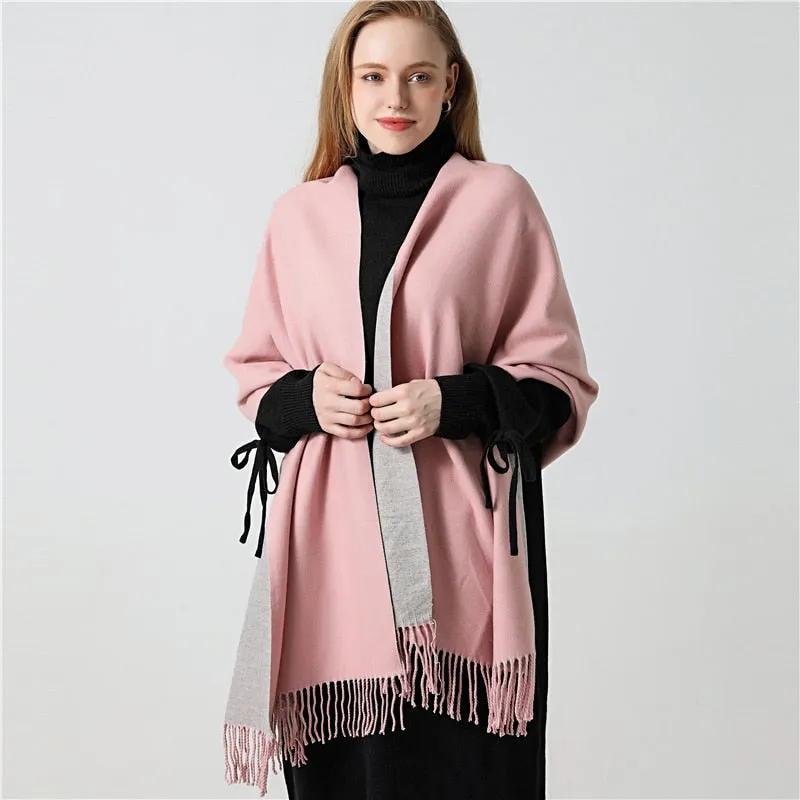 Winter Cashmere Scarf Women Thick Warm Shawls Wraps Lady Solid Scarves Fashion Tassels Pashmina Blanket Quality Foulard 2022 New