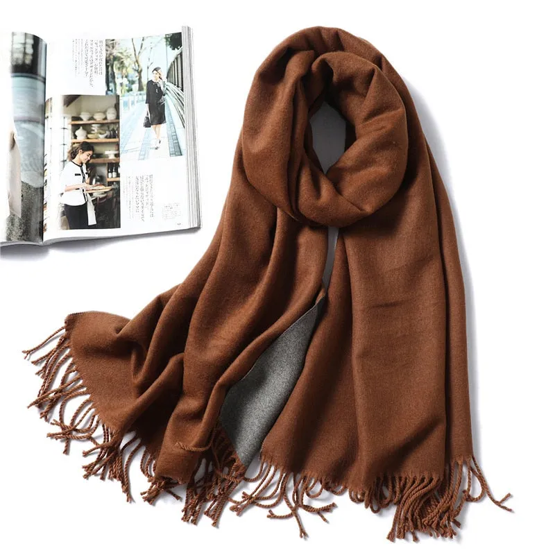 Winter Cashmere Scarf Women Thick Warm Shawls Wraps Lady Solid Scarves Fashion Tassels Pashmina Blanket Quality Foulard 2022 New