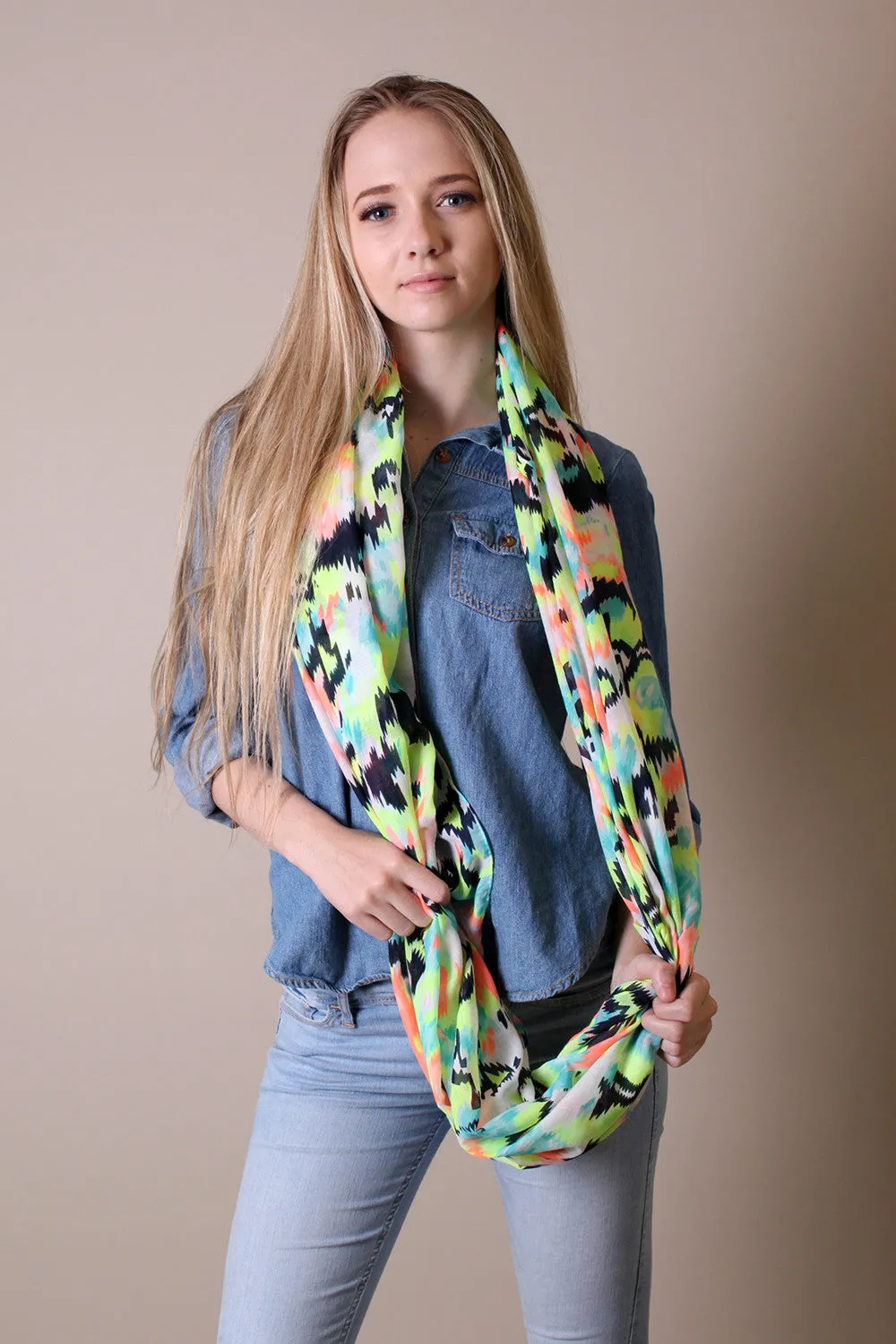 Women's Abstract Colorful Aztec Heart Infinity Circle Loop Scarf