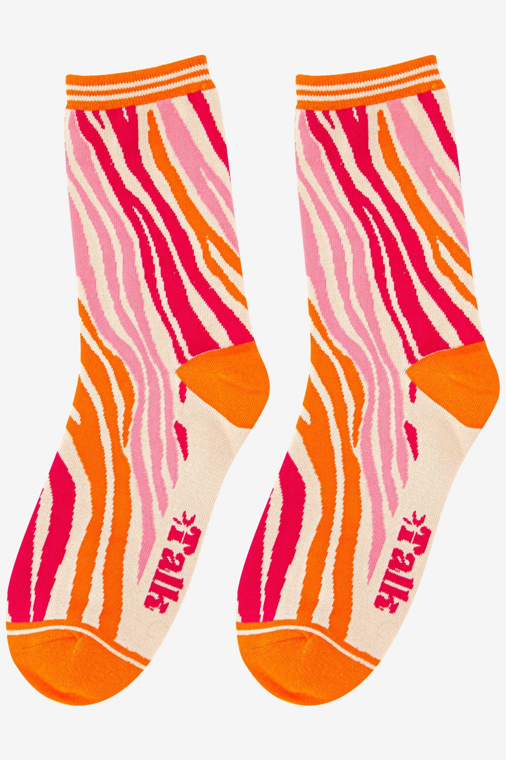 Women's Zebra Print Bamboo Socks in Orange Pink