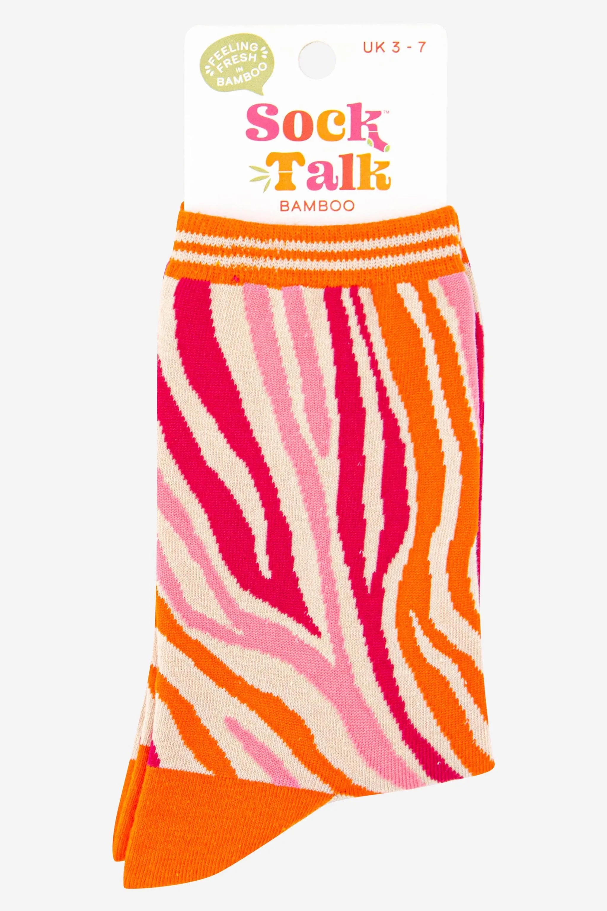 Women's Zebra Print Bamboo Socks in Orange Pink